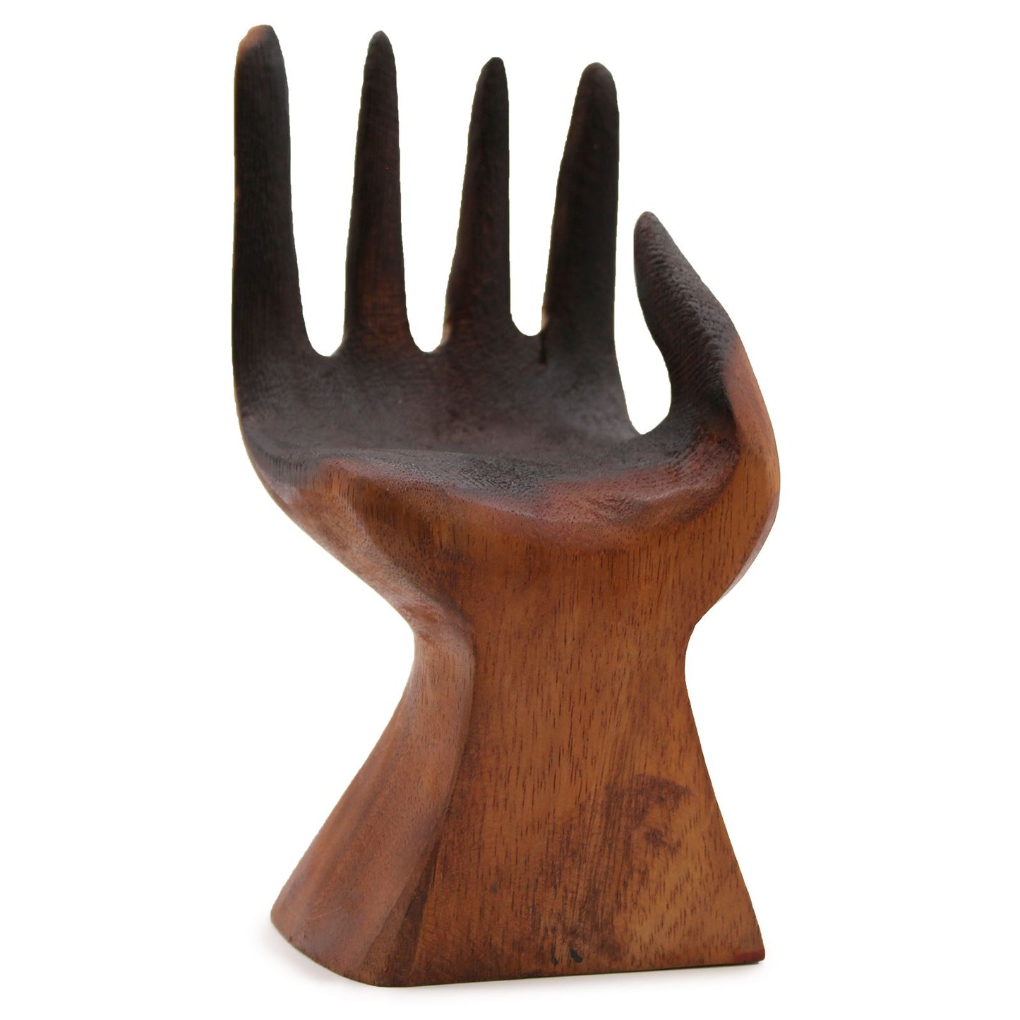 houten hand, handgemaakt, druppelvaas, uniek, kunst