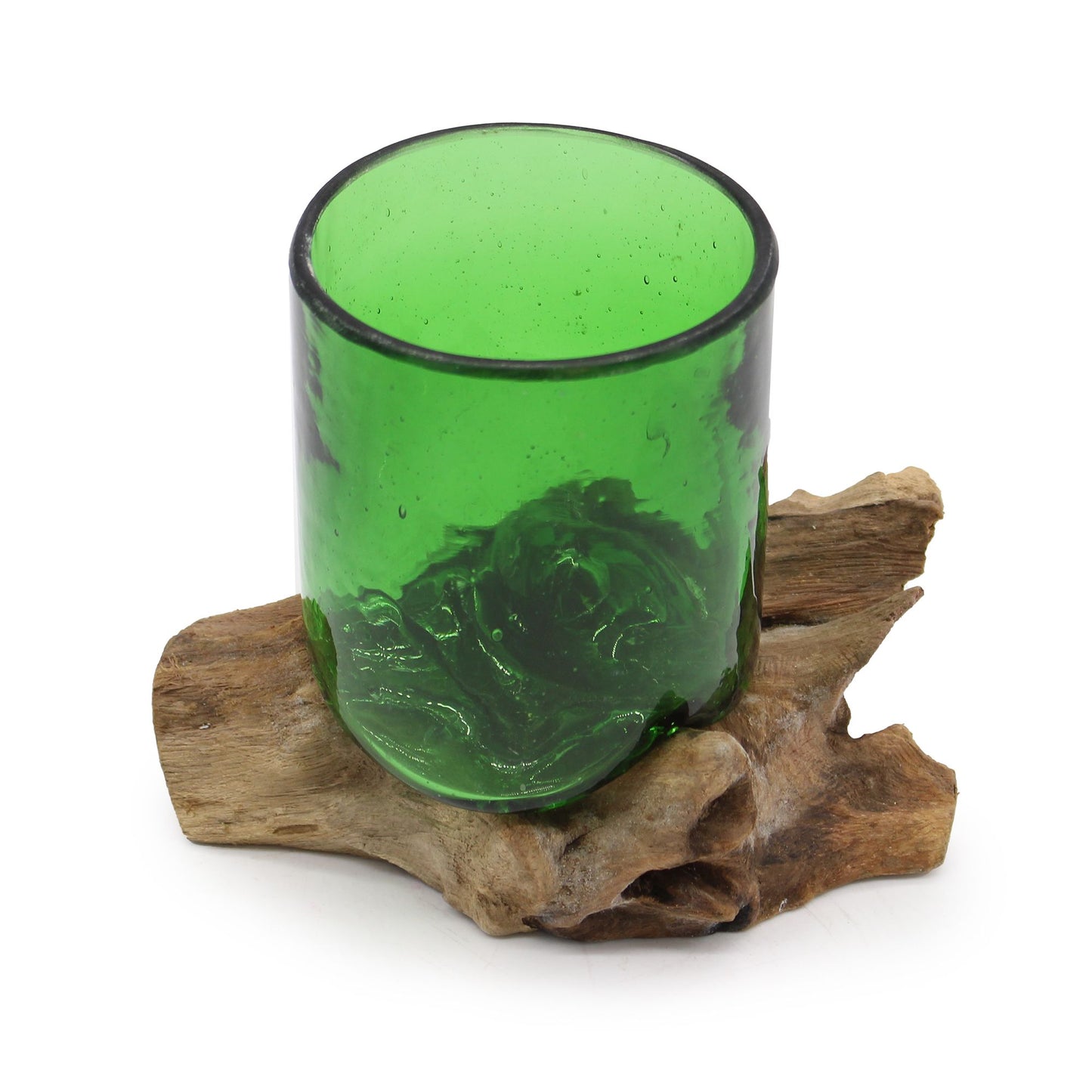 Handgemaakte Gerecycled bierglas mini kom op Hout – Uniek Interieurstuk