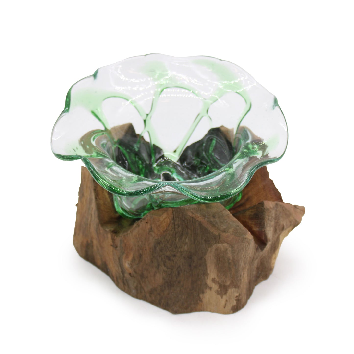 Handgemaakte Gerecycled bierflesglas bowl op Hout – Uniek Interieurstuk