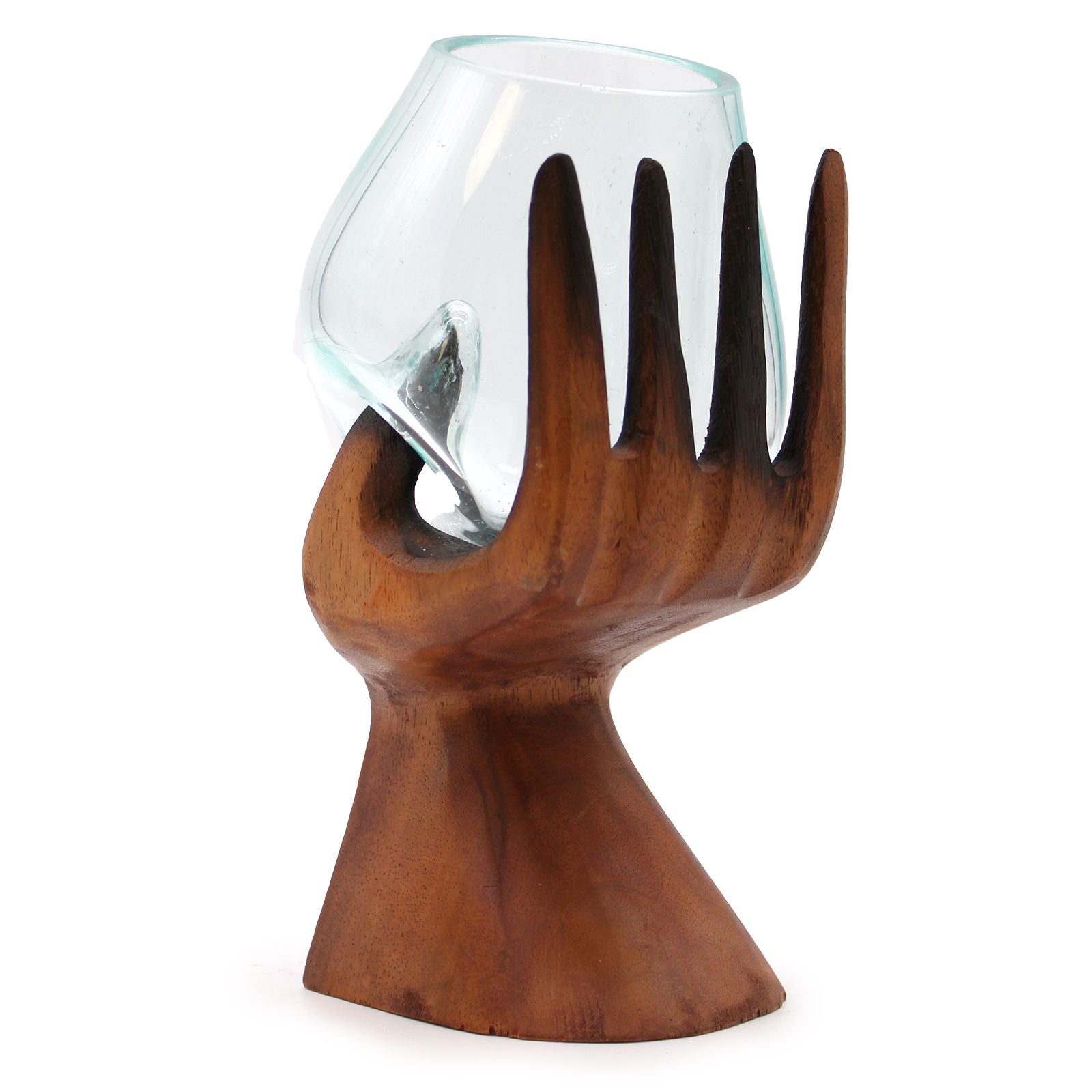 Druppelvaas, glas, hout, natuurlijk, handgemaakt