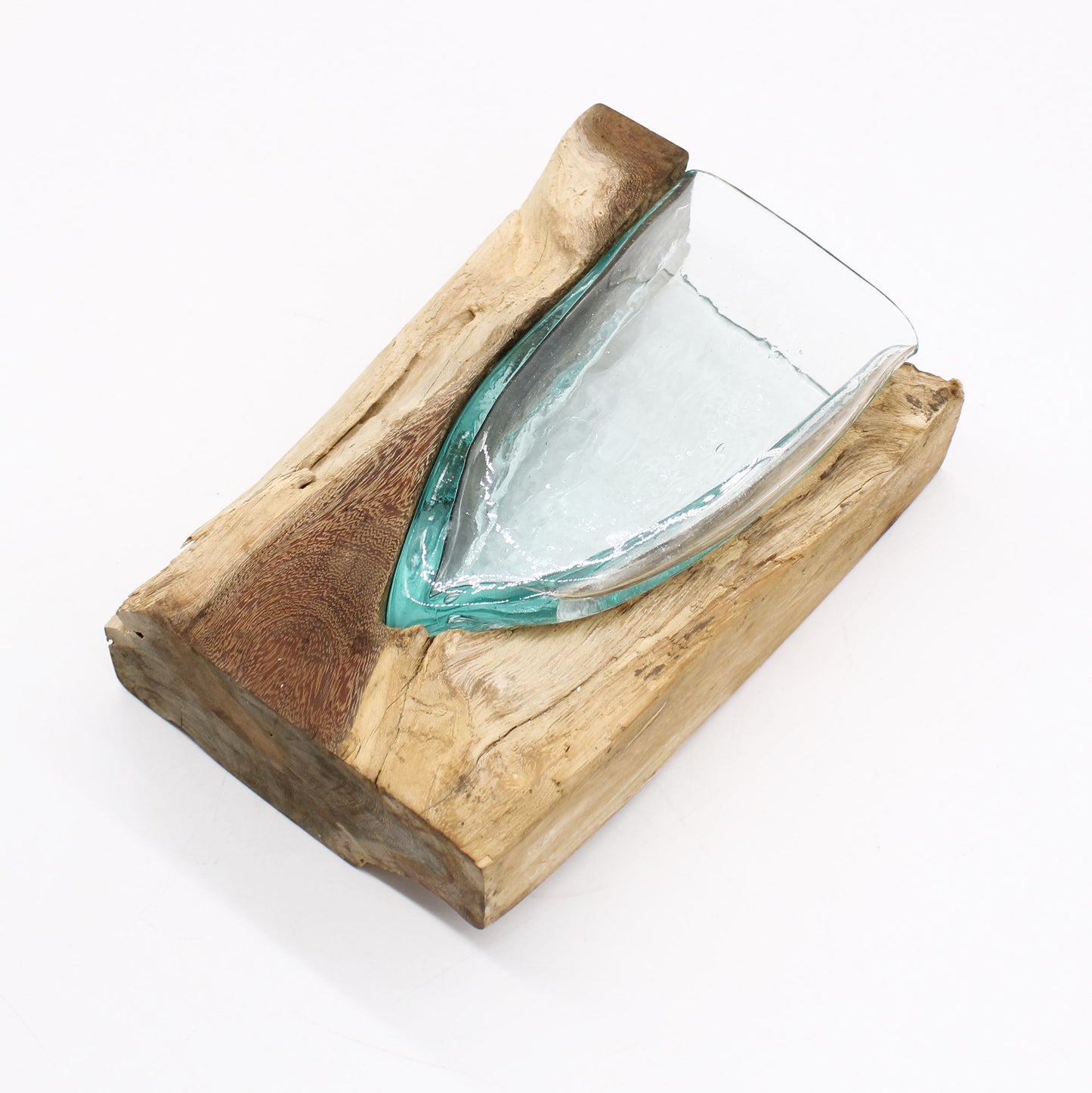 Druppelvaas, glas, hout, natuurlijk, handgemaakt