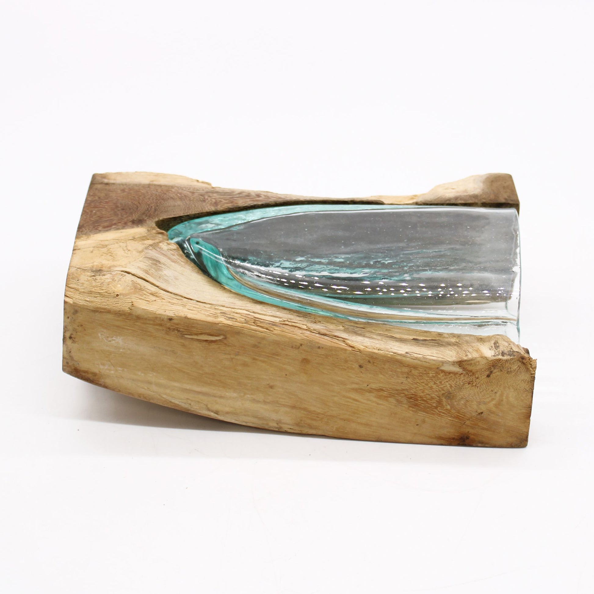 Druppelvaas, glas, hout, natuurlijk, handgemaakt
