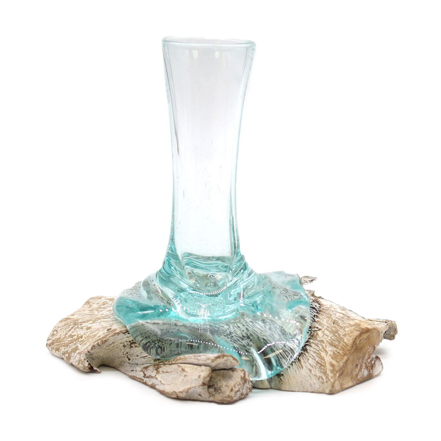 Handgemaakte Gerecycled glas  op whitewash Hout – Uniek Interieurstuk