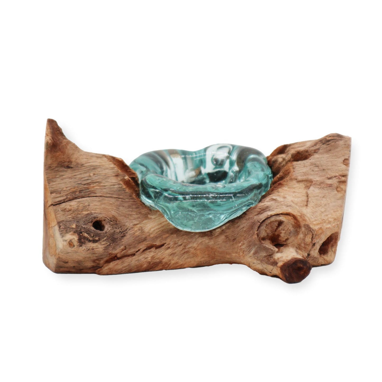 Handgemaakte Gerecycled Glas waxinehouder ophout | Wylife | Uniek decoratiestukHandgemaakte Gerecycled glas waxinehouder op Hout – Uniek Interieurstuk