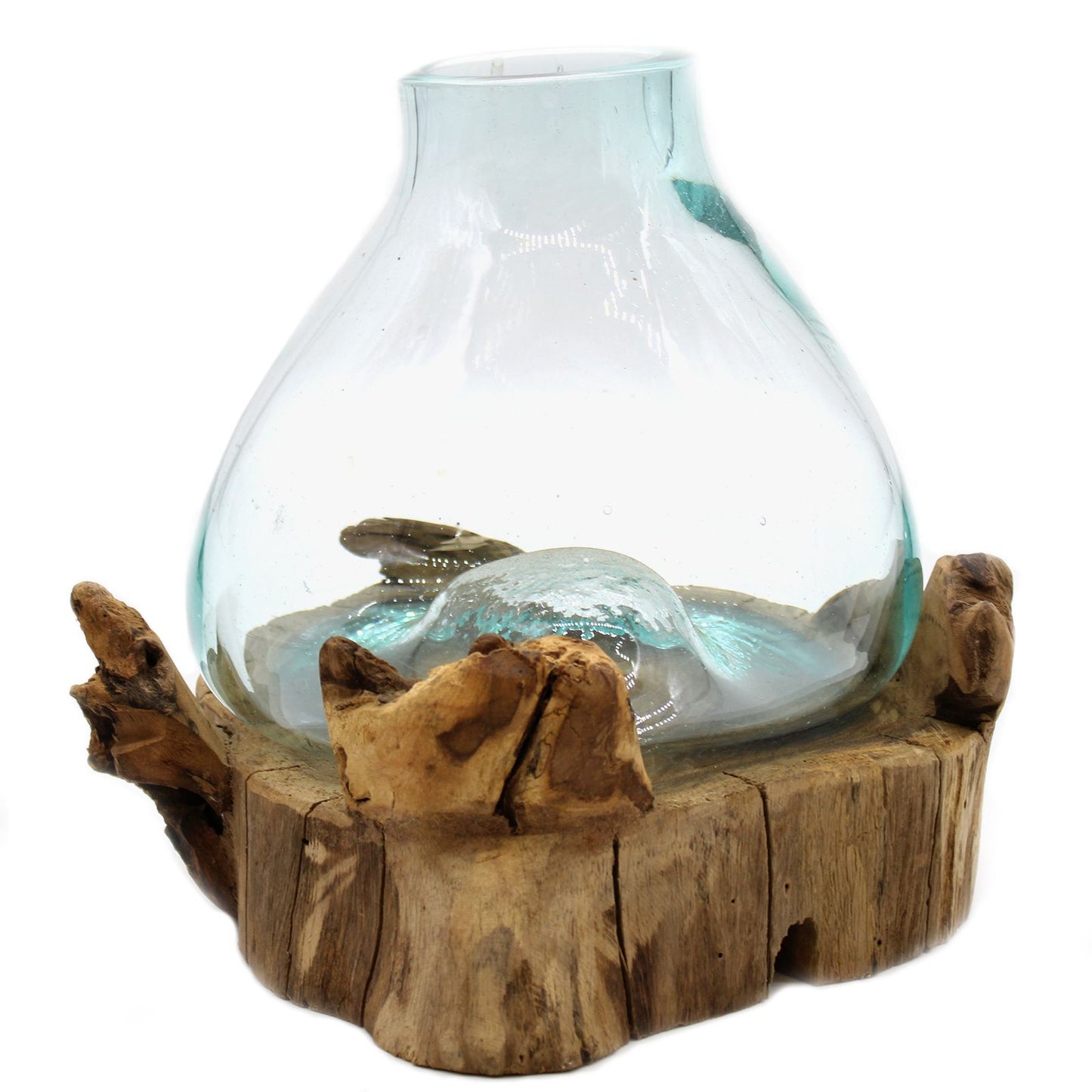 Handgemaakte Gerecycled glas Kom op hout (elektrisch) – Uniek Interieurstuk