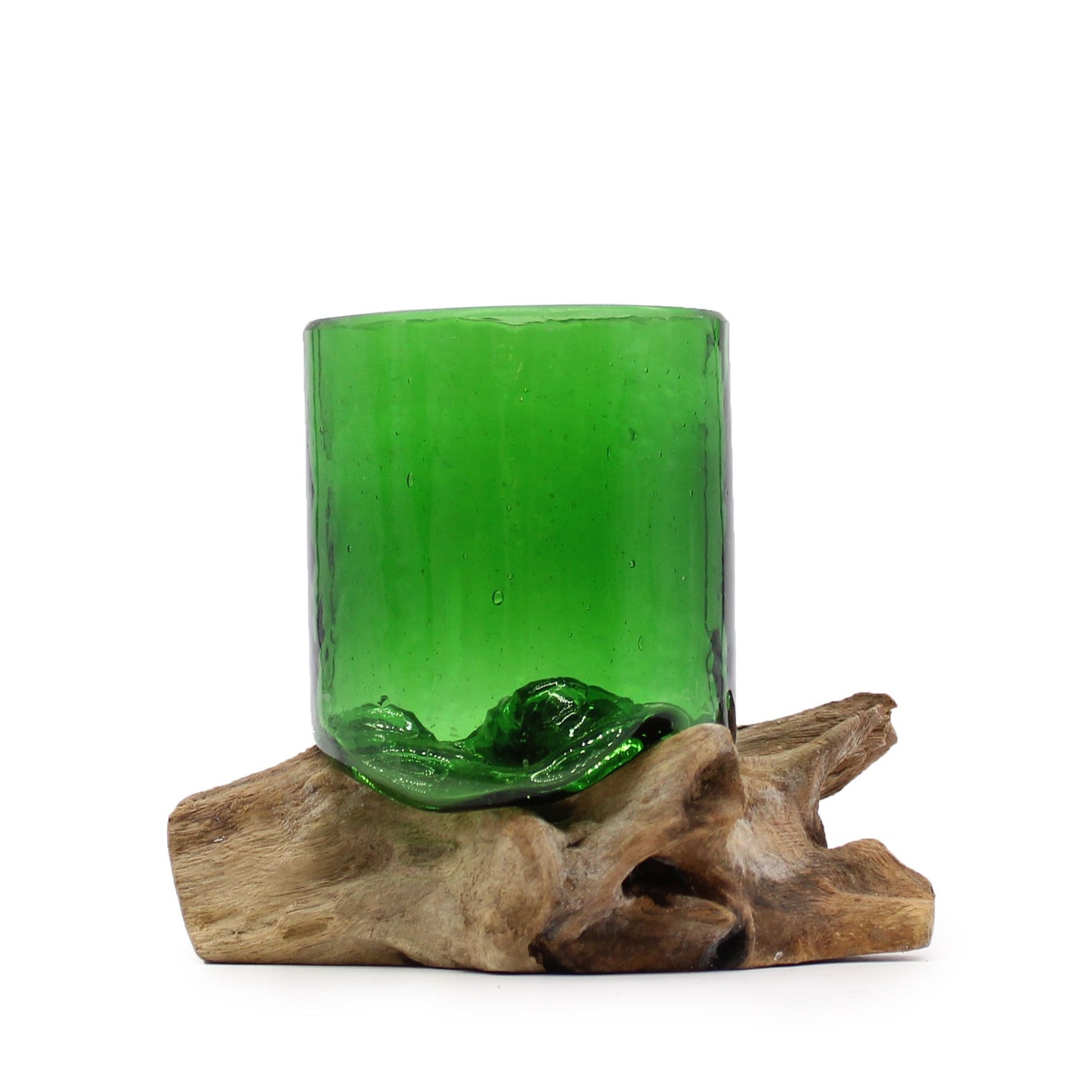 Handgemaakte Gerecycled bierglas mini kom op Hout – Uniek Interieurstuk