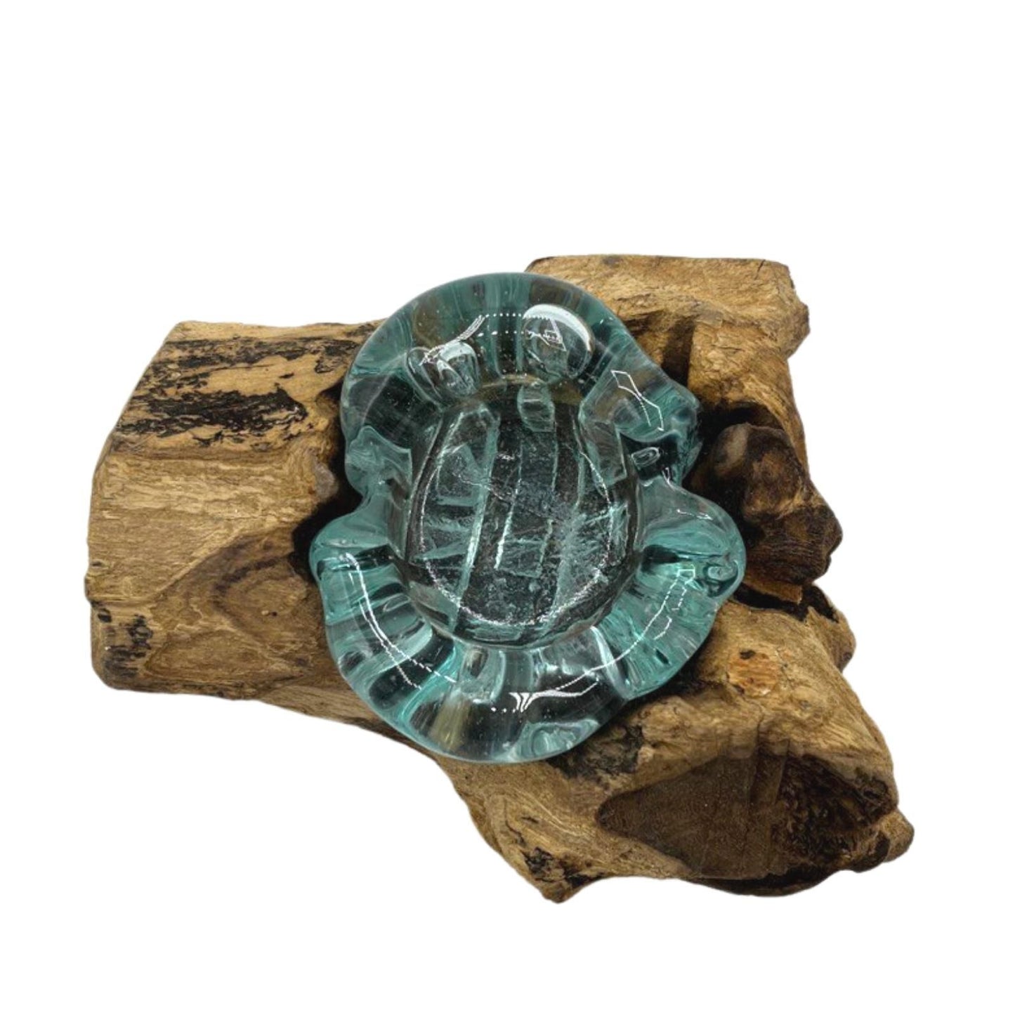Handgemaakte Gerecycled Glas waxinehouder ophout | Wylife | Uniek decoratiestukHandgemaakte Gerecycled glas waxinehouder op Hout – Uniek Interieurstuk