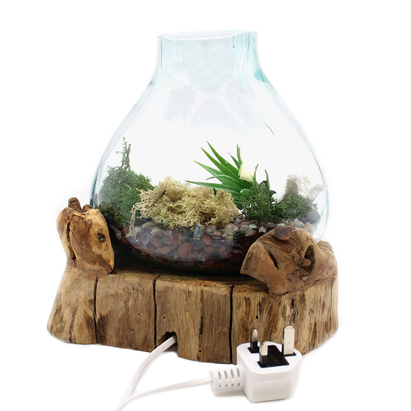 Handgemaakte Gerecycled glas Kom op hout (elektrisch) – Uniek Interieurstuk