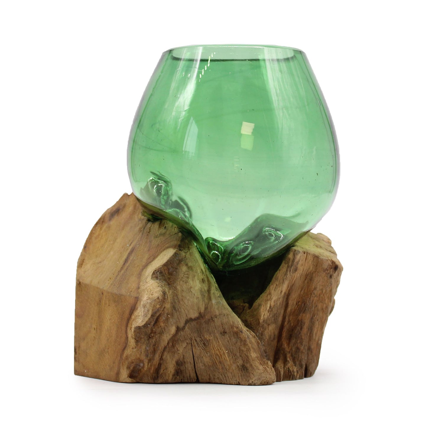 Handgemaakte Gerecycled bierflesglas schaal/kom klein op Hout – Uniek Interieurstuk