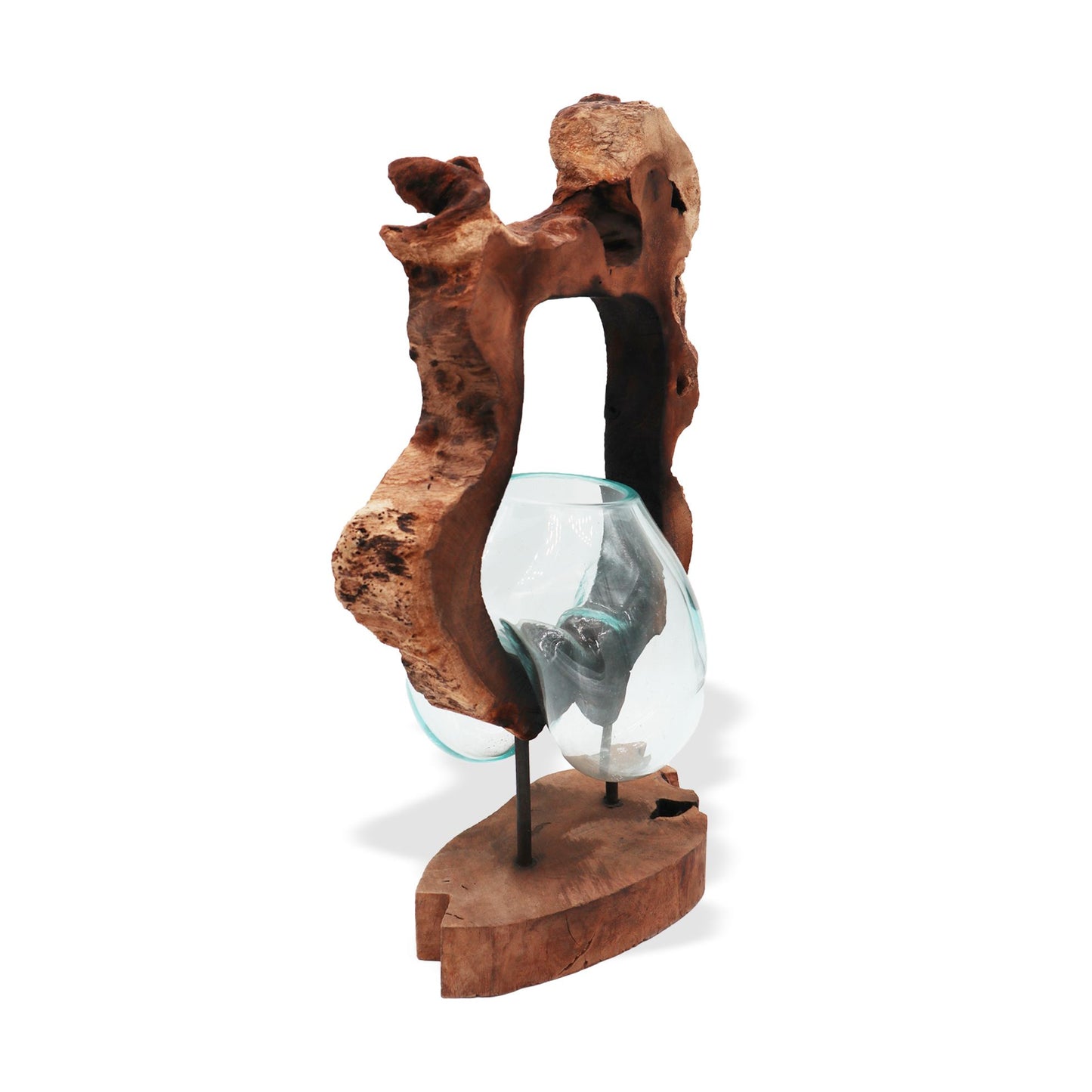 Handgemaakte Gerecycled glas vaas hangend op Hout – Uniek Interieurstuk